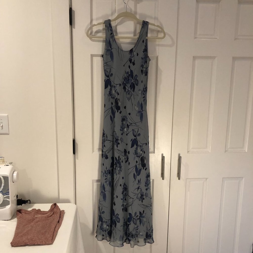 INC Blue Floral Silk Maxi Dress